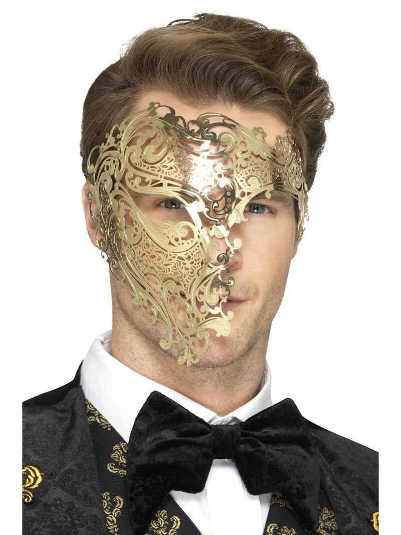 Smiffys Deluxe Metal Filigree Phantom Mask, Gold