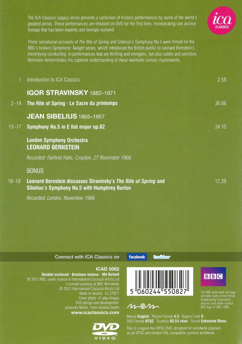 Stravinsky/ Sibelius: Rite Of Spring/ Symphony No. 5 (London Symphony Orchestra/ Leonard Bernstein) (ICA Classics: ICAD 5082)
