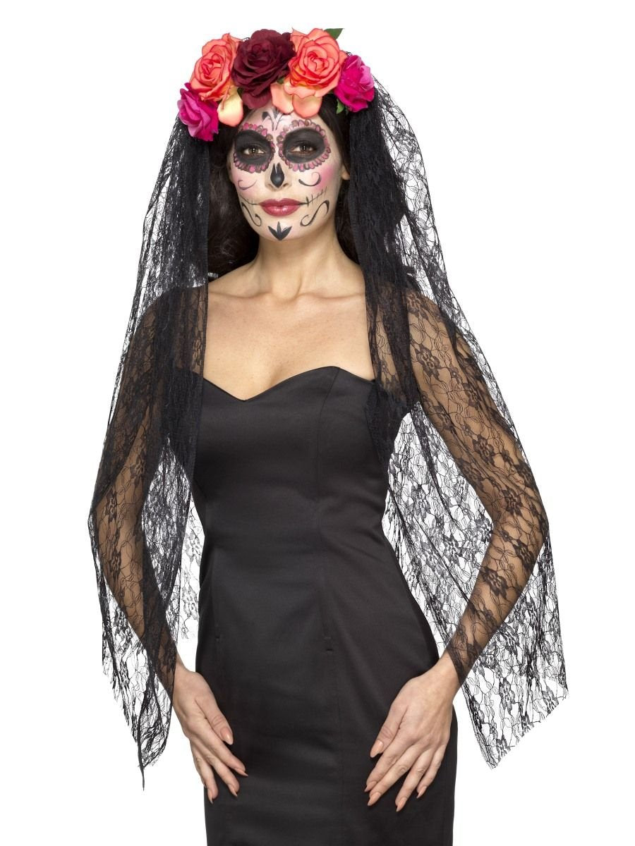 Smiffys Deluxe Day of the Dead Headband, Red & Black