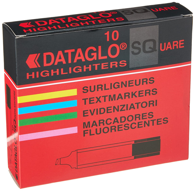 Hainenko 791002 Chisel Tip Dataglo Square Highlighter - Red (Pack of 10