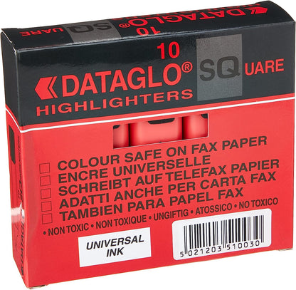 Hainenko 791002 Chisel Tip Dataglo Square Highlighter - Red (Pack of 10