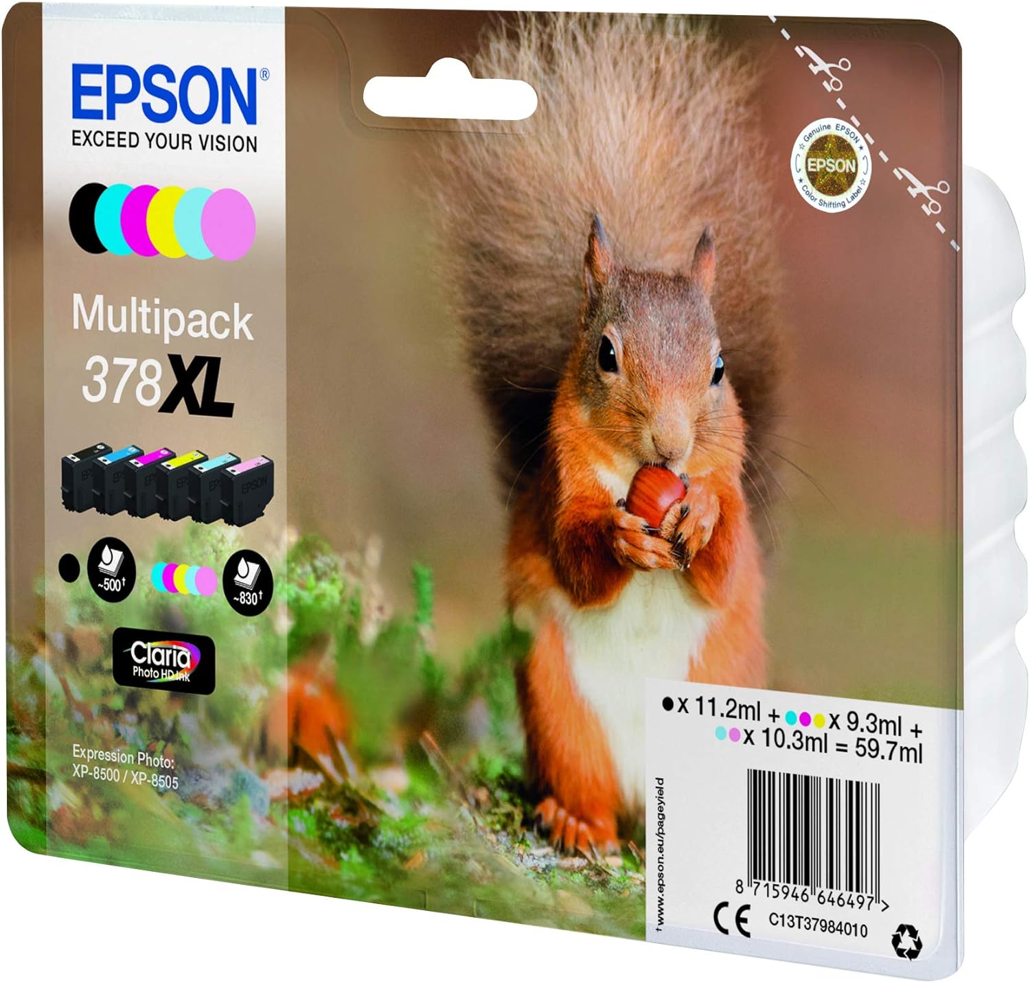 Epson 378XL High Yield Genuine Multipack, 6-colours Ink Cartridges, Claria Photo HD Ink