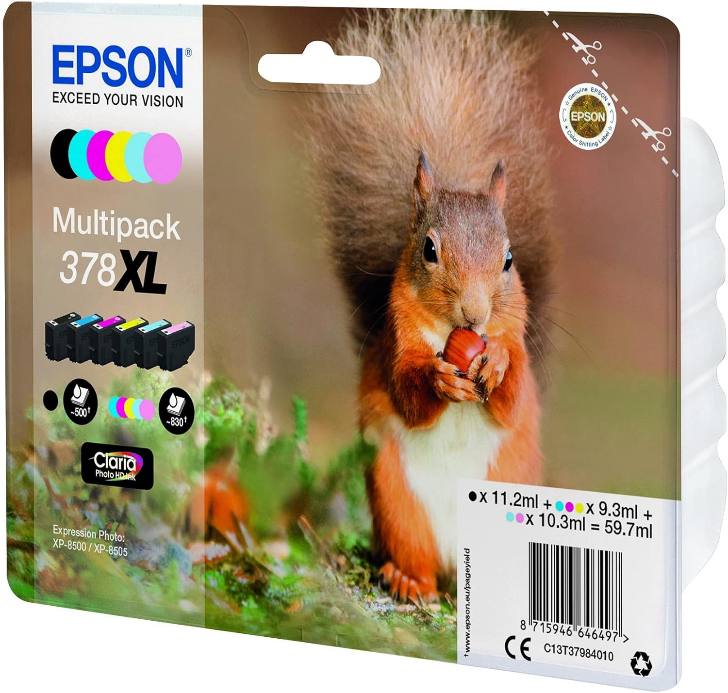 Epson 378XL High Yield Genuine Multipack, 6-colours Ink Cartridges, Claria Photo HD Ink