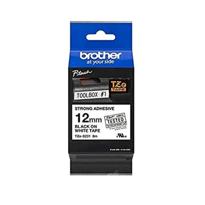 Brother TZe-S231 - Extra strength adhesive - black on white - Roll (1.2 cm x 8 m) 1 cassette(s) laminated tape - for Brother PT-D210, D600, H110, P-Touch PT-1005, 1880, E800, H110, P-Touch Cube Plus PT-P710