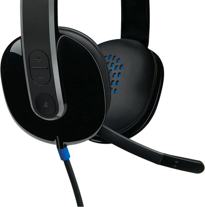 Logitech H540 Kopfhörer mit Mikrofon, Stereo-Headset, Verstellbares Mikrofon mit Rauschunterdrückung, Integrierte Equalizer, Bedienelemente am Ohr, Stummschaltungsanzeige, USB-Anschluss - Schwarz