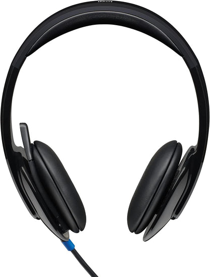 Logitech H540 Kopfhörer mit Mikrofon, Stereo-Headset, Verstellbares Mikrofon mit Rauschunterdrückung, Integrierte Equalizer, Bedienelemente am Ohr, Stummschaltungsanzeige, USB-Anschluss - Schwarz