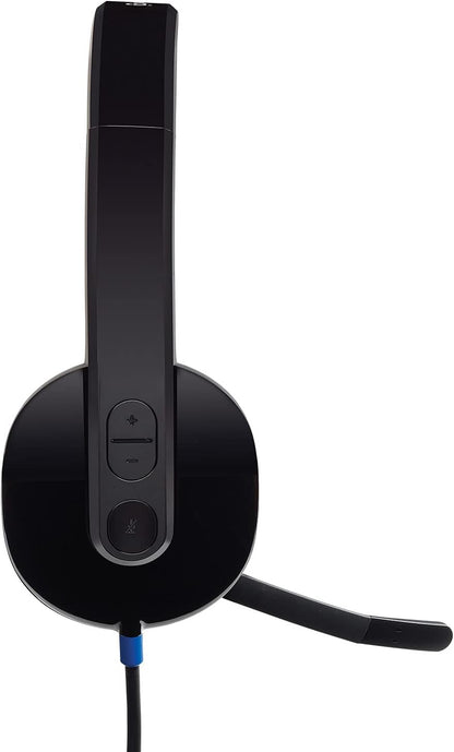 Logitech H540 Kopfhörer mit Mikrofon, Stereo-Headset, Verstellbares Mikrofon mit Rauschunterdrückung, Integrierte Equalizer, Bedienelemente am Ohr, Stummschaltungsanzeige, USB-Anschluss - Schwarz