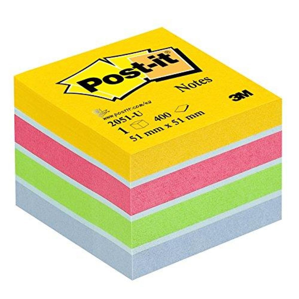 Post-it Notes Mini Cube, Ultra Colours, 51 mm x 51 mm, 400 Sheets - Self-stick Notes for Note Taking, to Do Lists & Reminders