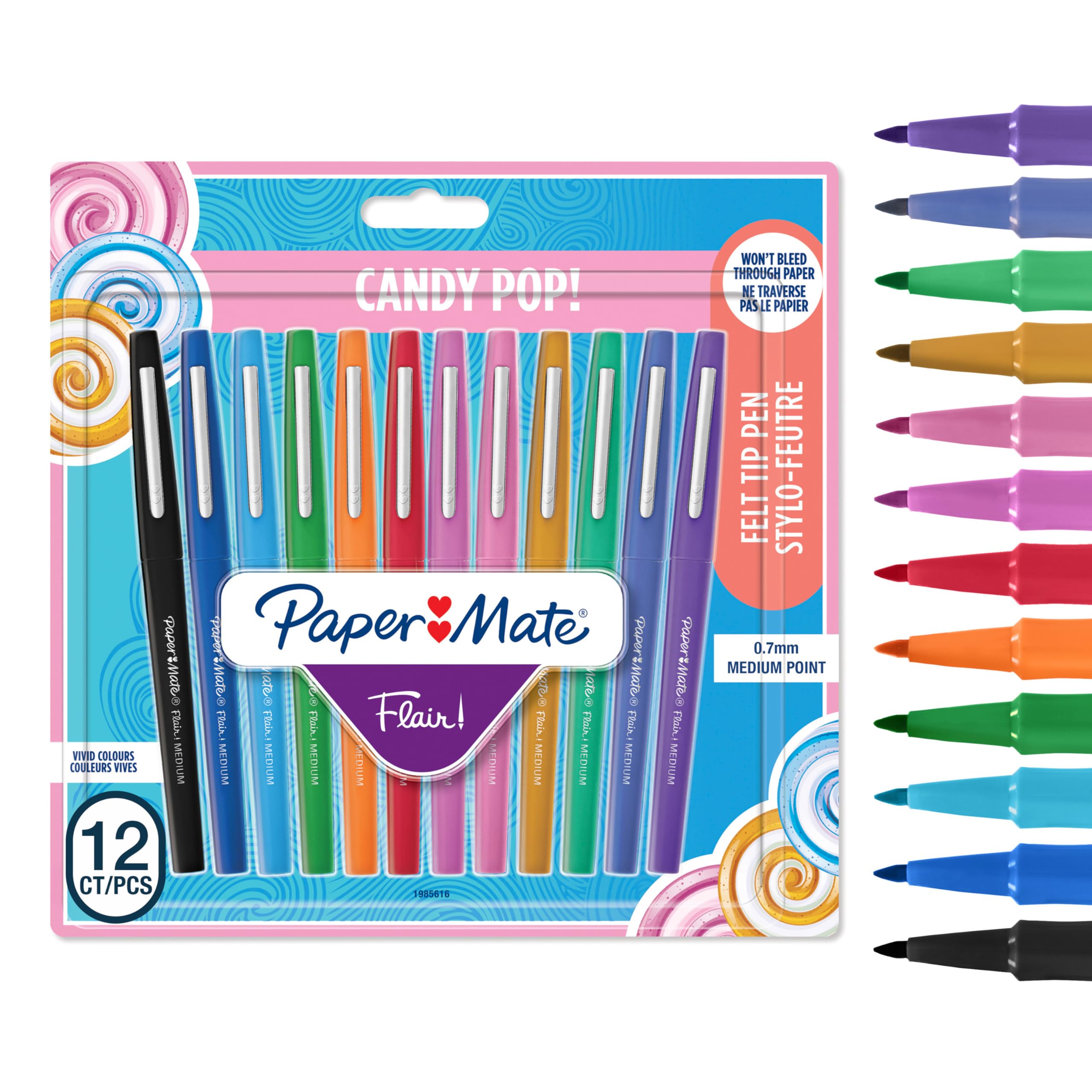 Paper Mate Flair Felt Tip Pens, Medium Point (0.7mm), Assorted Candy POP Colours, 12 Count