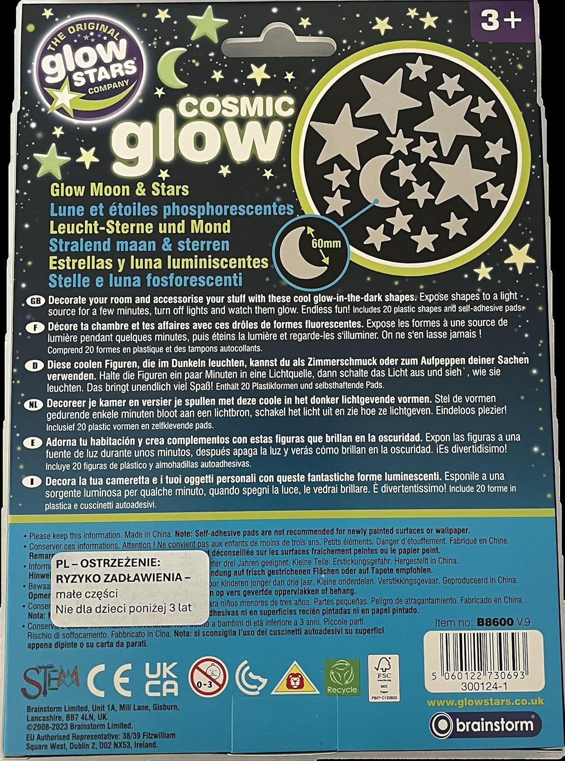 The Original Glow Stars Company Brainstorm B8600 Cosmic Glow Moon and Stars