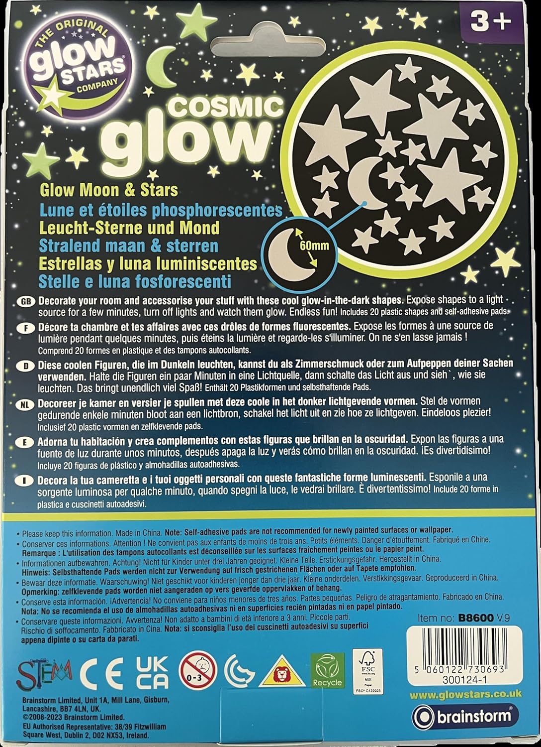 The Original Glow Stars Company Brainstorm B8600 Cosmic Glow Moon and Stars