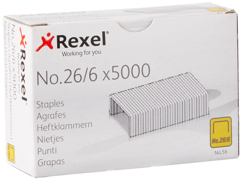 Rexel No.56 26/6 Staples for Standard Staplers, For Stapling Upto 20 Sheets, Use with Desktop Staplers and Pliers