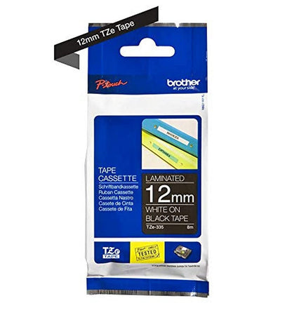 Brother P-Touch 12mm White on Black TZE335 Labelling Tape