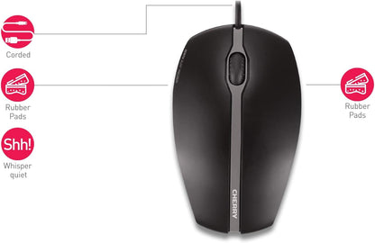 CHERRY GENTIX SILENT, wired mouse, quiet design mouse without click, perfect ergonomics, precise sensor