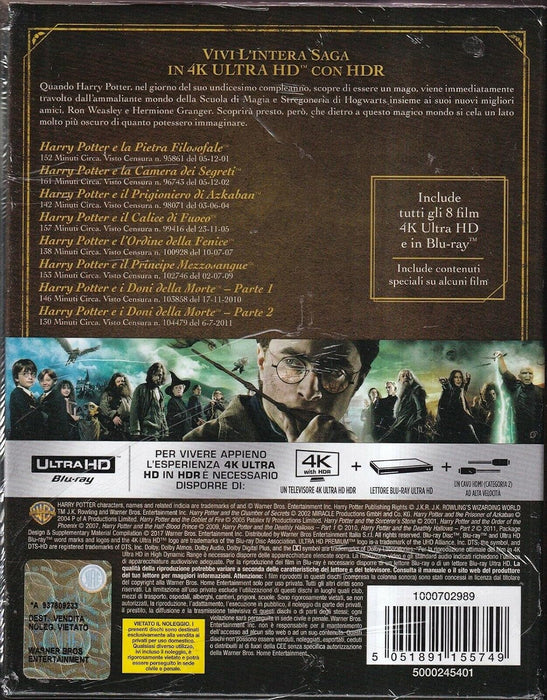 Harry Potter 1-8 Collezione Completa (Box 16 Blu-Ray 4K Ultra-HD