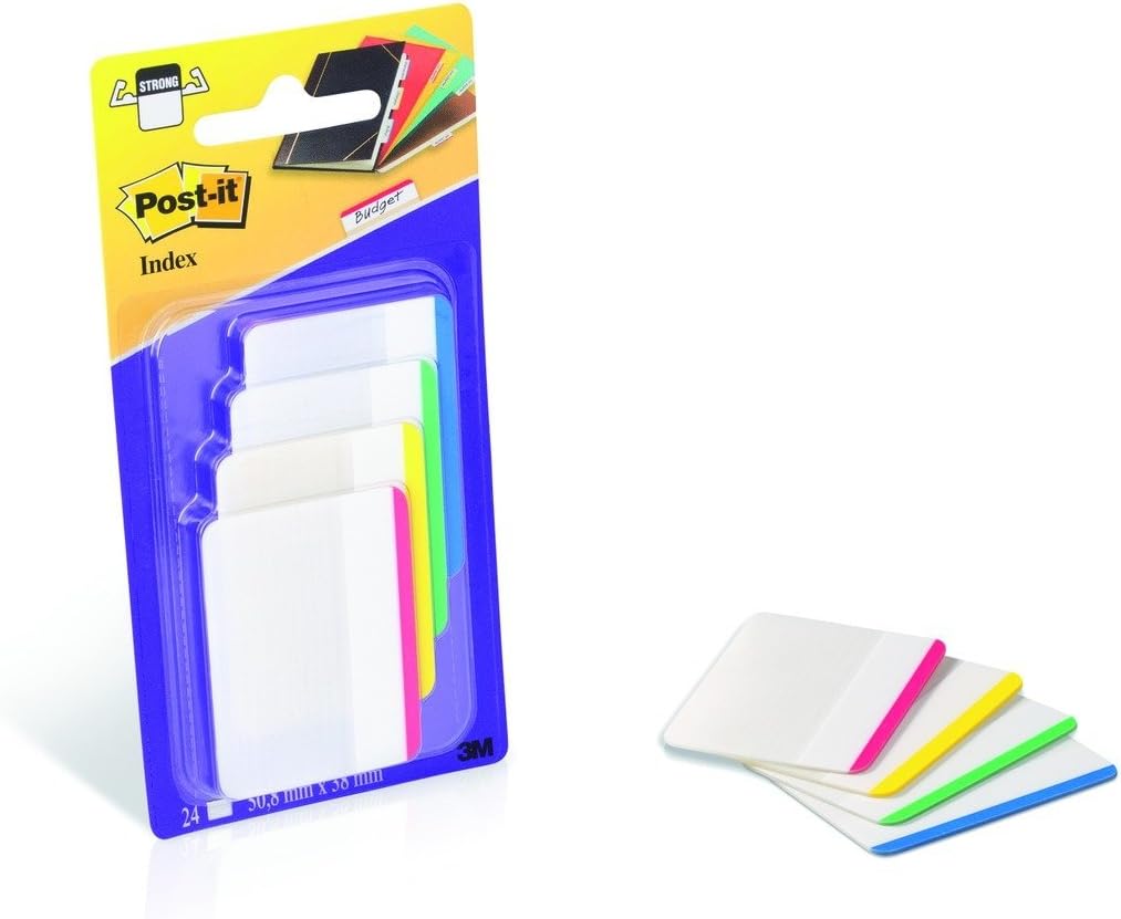 Post-It 686F-1 Index Strong Flat Filing Tabs, Blue/Green/Yellow/Red (6 of Each Colour) (Pack of 2