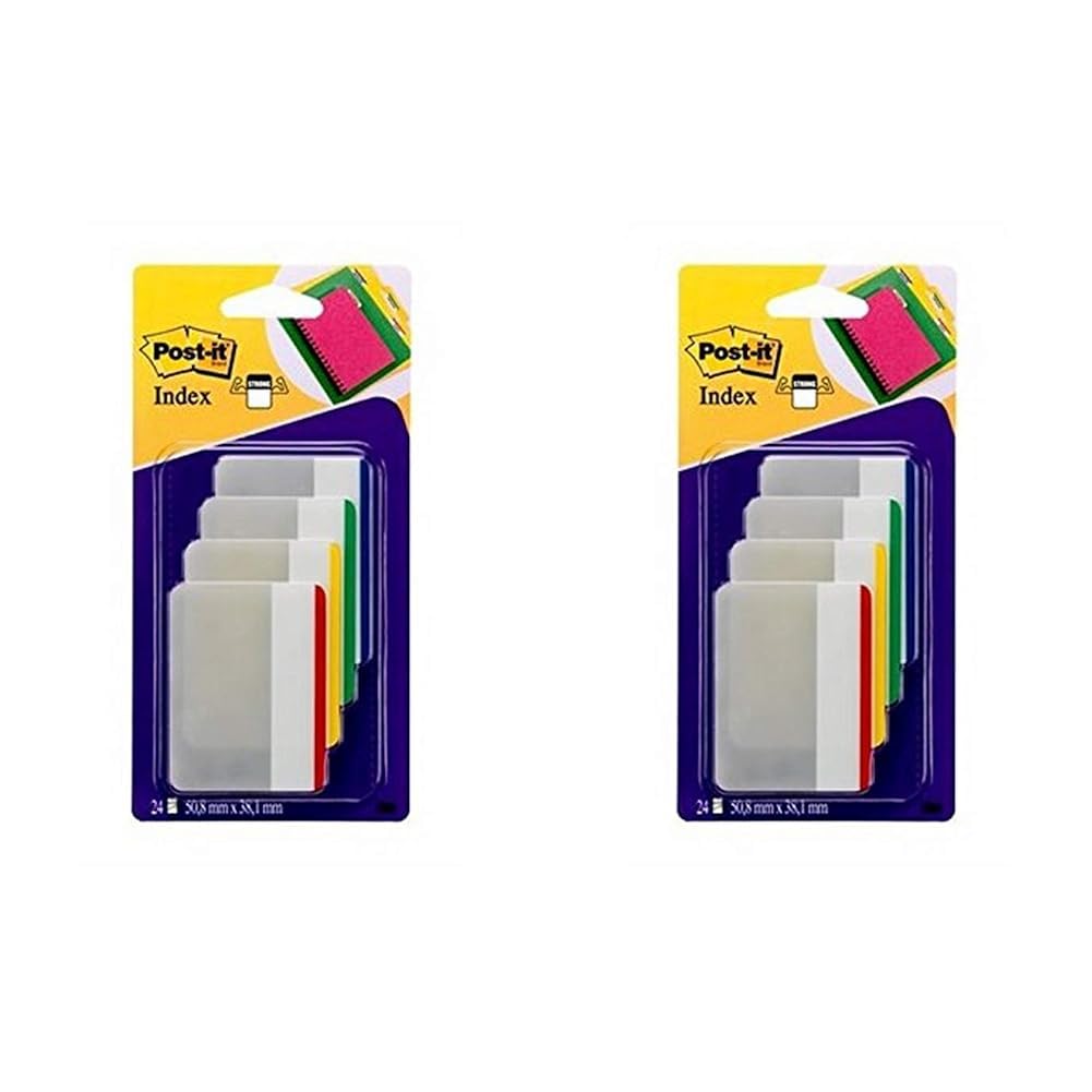 Post-It 686F-1 Index Strong Flat Filing Tabs, Blue/Green/Yellow/Red (6 of Each Colour) (Pack of 2