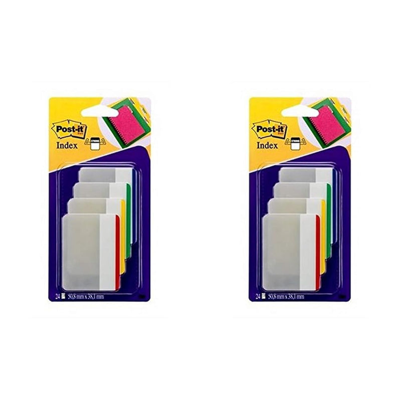 Post-It 686F-1 Index Strong Flat Filing Tabs, Blue/Green/Yellow/Red (6 of Each Colour) (Pack of 2