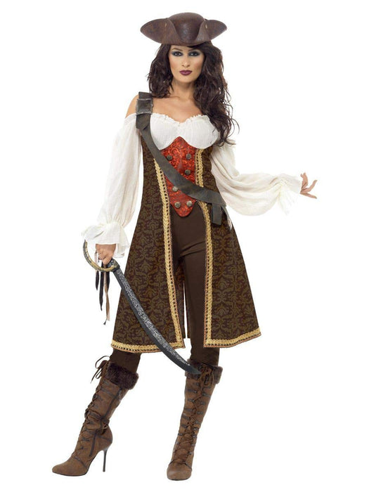 Smiffys High Seas Pirate Wench Costume, Brown