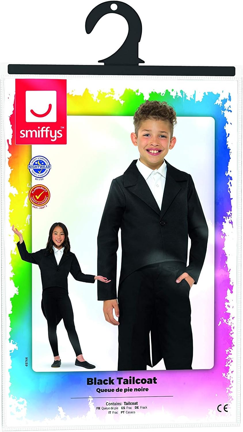 Smiffys Tailcoat, Black , Boys Fancy Dress, Child Dress Up Costumes