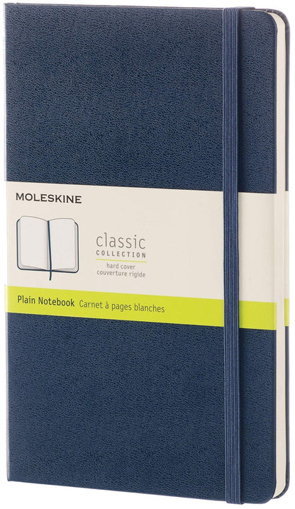 Moleskine Classic Notebook, Taccuino con Pagine Bianche, Copertina Rigida e Chiusura ad Elastico, Formato Large 13 x 21 cm, Colore Blu Zaffiro, 240 Pagine