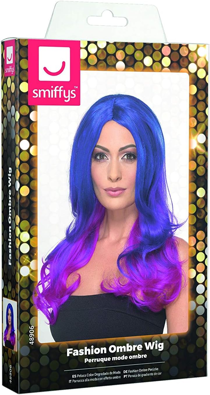 Smiffys Fashion Ombre Wig, Wavy, Long, Blue & Pink