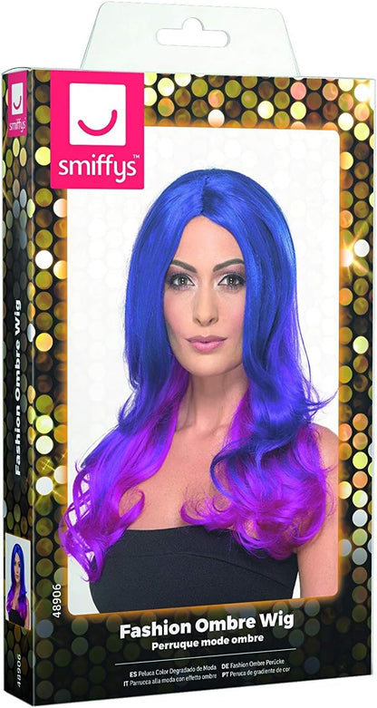 Smiffys Fashion Ombre Wig, Wavy, Long, Blue & Pink