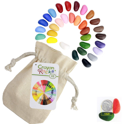 Crayon Rocks - Non-toxic children's soy wax crayons  -durable ecological chalk in a muslin bag - 32 natural washable colors - drawing on paper and fabric