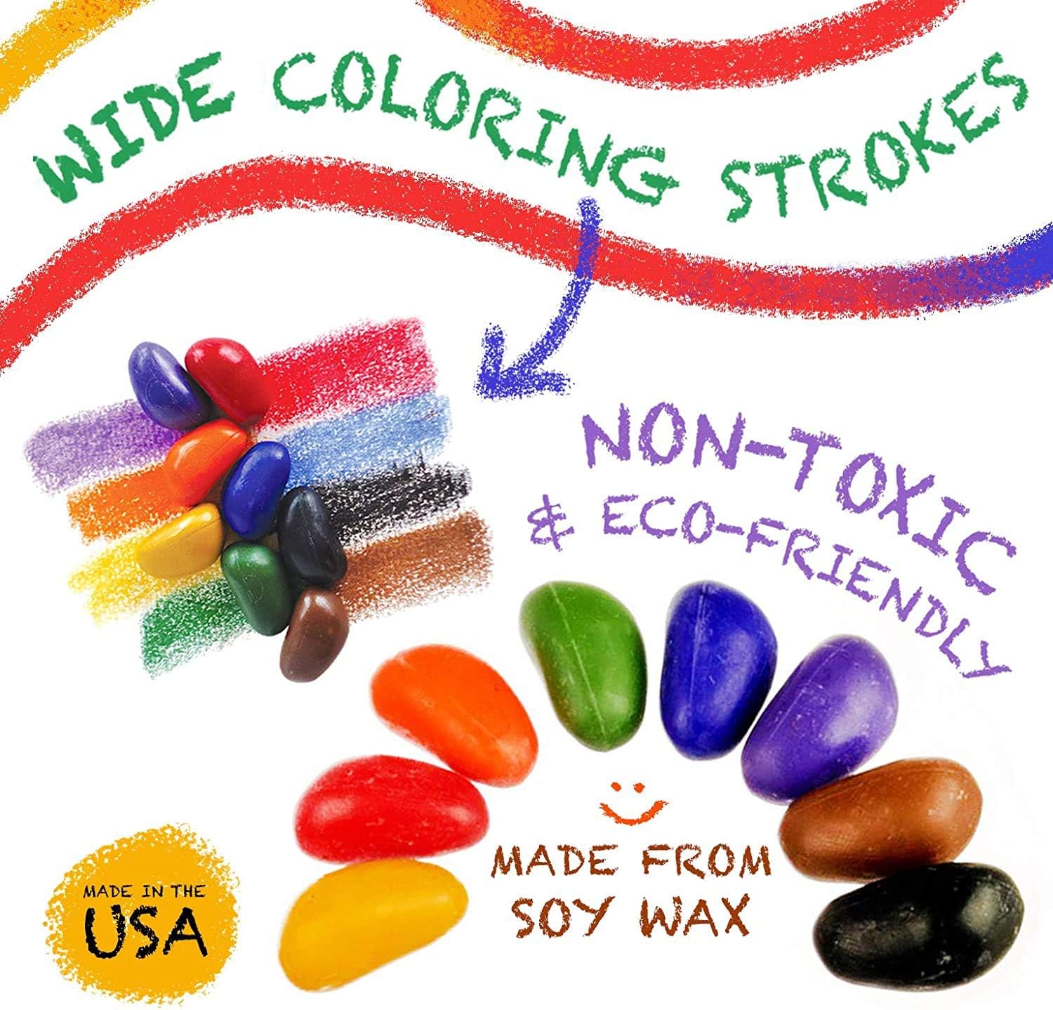 Crayon Rocks - Non-toxic children's soy wax crayons  -durable ecological chalk in a muslin bag - 32 natural washable colors - drawing on paper and fabric