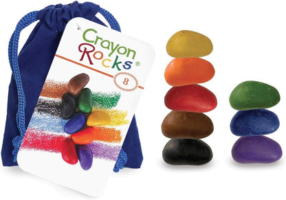 Crayon Rocks - Non-toxic children's soy wax crayons  - durable ecological chalk in a blue velvet bag - 8 natural washable colors - drawing on paper and fabric