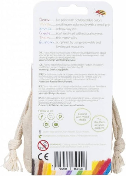Crayon Rocks – niet-giftige kinderwaxstiften met motorstimulerende werking – langdurige veelkleurige kleurpotloden in een mosselin-tas – 16 kleuren – voor het tekenen op papier en stof