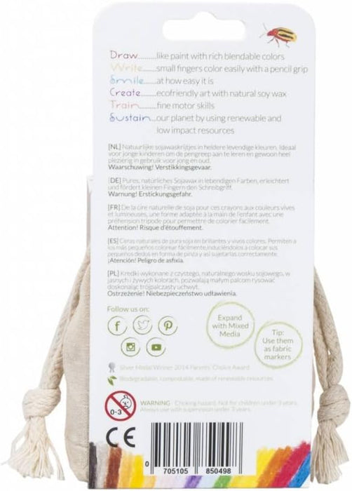 Crayon Rocks – niet-giftige kinderwaxstiften met motorstimulerende werking – langdurige veelkleurige kleurpotloden in een mosselin-tas – 16 kleuren – voor het tekenen op papier en stof
