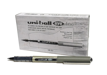 uni-ball UB-157 Eye Rollerball Pens. Premium Fine 0.7mm Ballpoint Tip for Super Smooth Handwriting, Drawing, Art, Crafts and Colouring. Fade and Water Resistant Liquid Uni Super Ink. Box of 12 Black