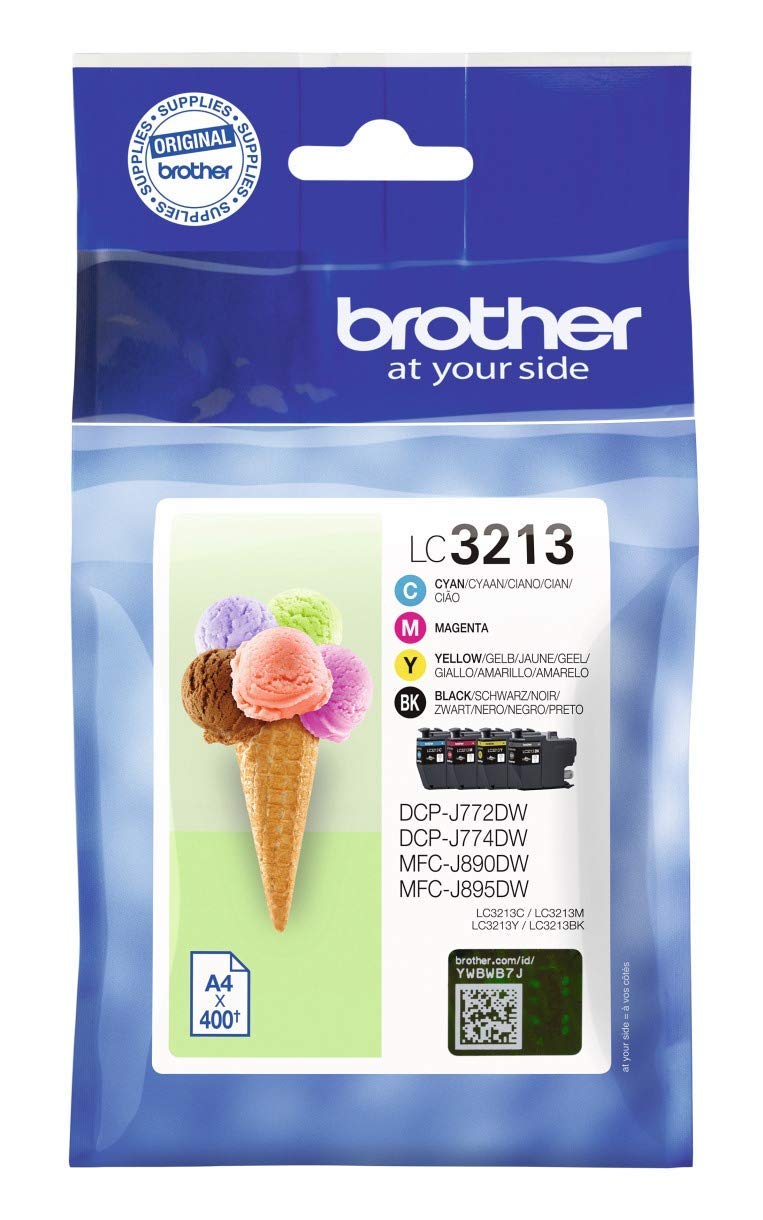 Brother LC3213VAL, Juego de 4 cartuchos (Negro, Cian, Magenta y amarillo) para las impresoras DCPJ572DW, MFCJ491DW, MFCJ497DW,MFCJ890DW y MFCJ895DW, Duración hasta 400 páginas (ISO/IE 24711)