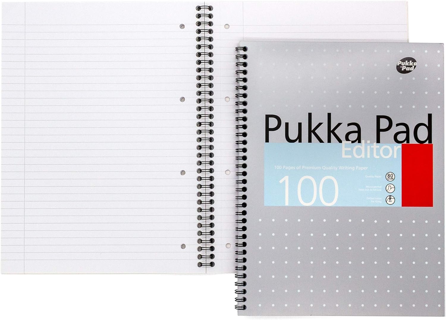 Pukka Pad, A4+ Metallic Editor Pad 3 Pack - Wirebound Notebook with 8mm Lines and 80GSM Paper - 100 Pages