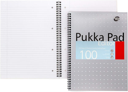 Pukka Pad, A4+ Metallic Editor Pad 3 Pack - Wirebound Notebook with 8mm Lines and 80GSM Paper - 100 Pages