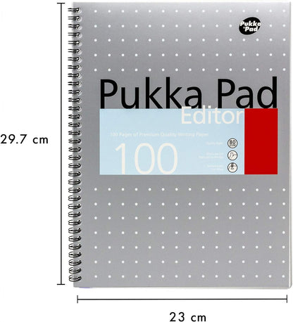Pukka Pad, A4+ Metallic Editor Pad 3 Pack - Wirebound Notebook with 8mm Lines and 80GSM Paper - 100 Pages