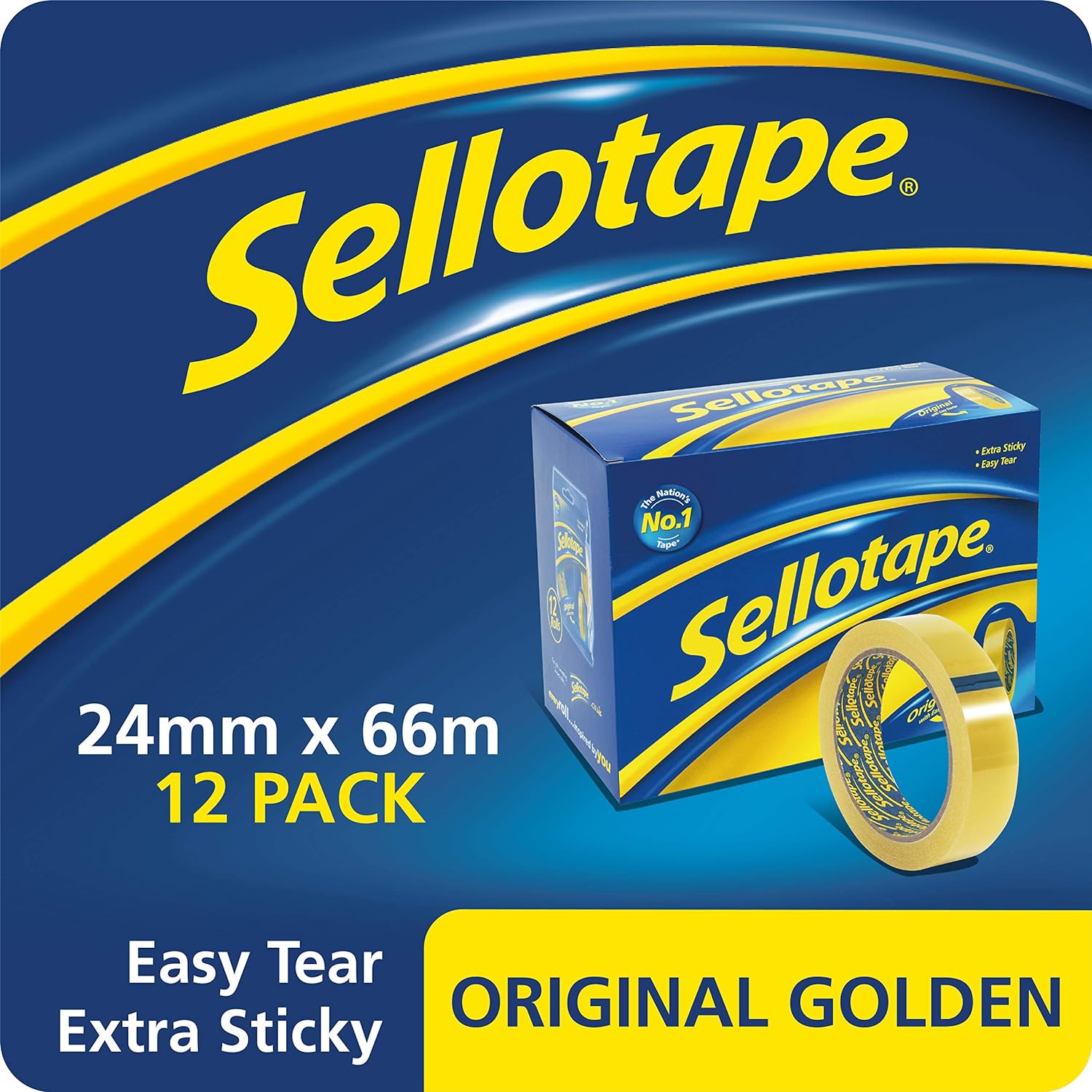 Sellotape 1443268 Original Golden Tape Roll Non-static Easy-Tear, Large 24 mm x 66 m - Pack 12