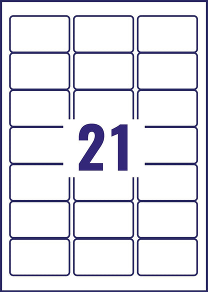 Avery L7060-20 (63.5 x 38.1mm) Extra-Strong Adhesive Heavy Duty Weatherproof Labels, 21 Labels Per A4 Sheet
