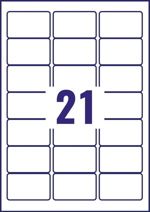Avery L7060-20 (63.5 x 38.1mm) Extra-Strong Adhesive Heavy Duty Weatherproof Labels, 21 Labels Per A4 Sheet