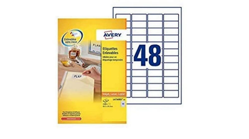 Avery L4736REV-25 Self-Adhesive Removable Mini Labels, 48 Labels Per A4 Sheet - white, 45,7 x 21,2 mm