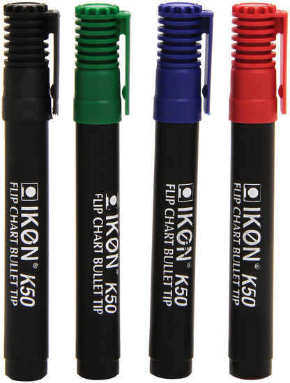 Hainenko K50-WLT4 Value Bullet Tip Flipchart Marker - Assorted Colour (Pack of 4