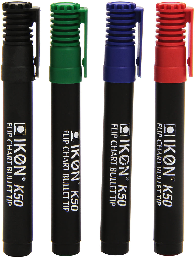 Hainenko K50-WLT4 Value Bullet Tip Flipchart Marker - Assorted Colour (Pack of 4
