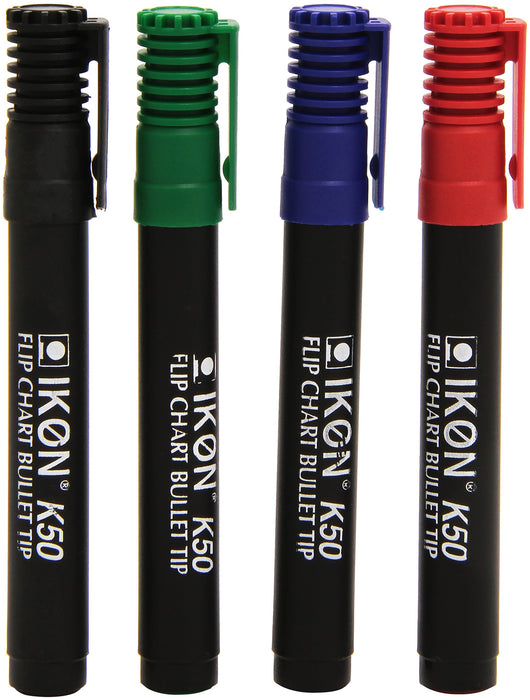 Hainenko K50-WLT4 Value Bullet Tip Flipchart Marker - Assorted Colour (Pack of 4