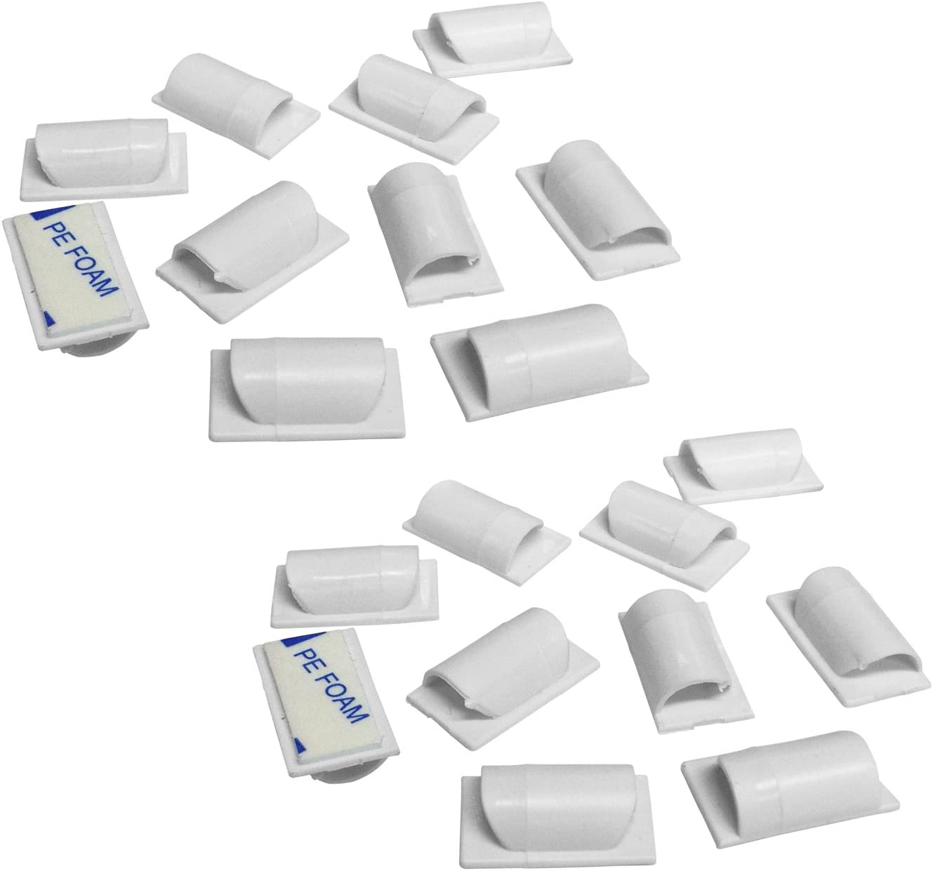 D-Line Cable Clips, Low profile Self-Adhesive Cable Tidy, Cable Management Solution for Holding Phone Chargers & String Lights - 20 x Cable Clips - White