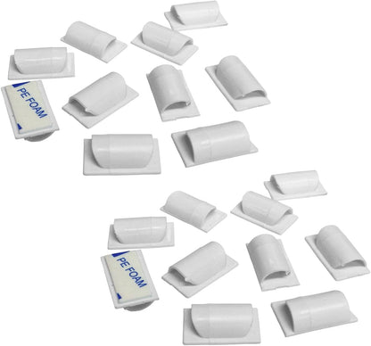 D-Line Cable Clips, Low profile Self-Adhesive Cable Tidy, Cable Management Solution for Holding Phone Chargers & String Lights - 20 x Cable Clips - White