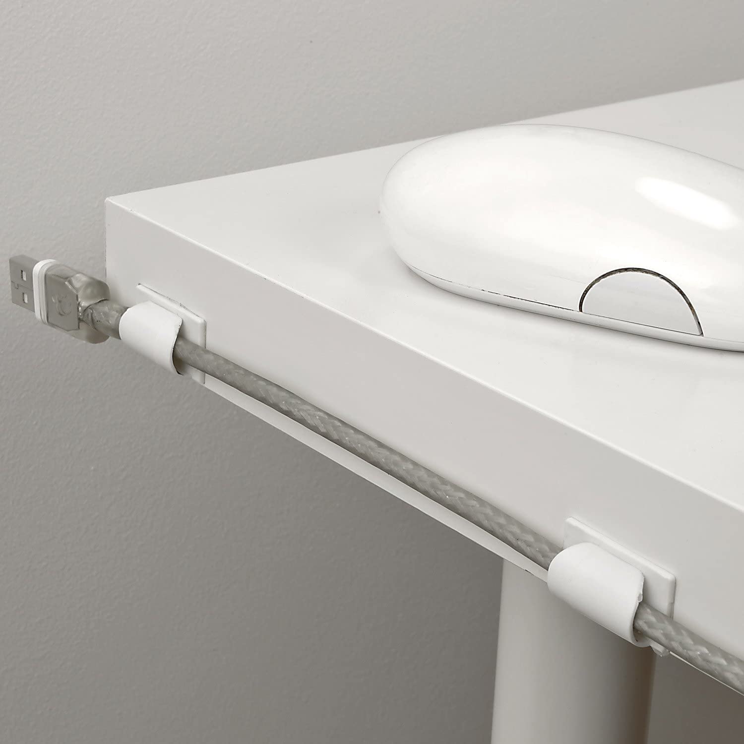 D-Line Cable Clips, Low profile Self-Adhesive Cable Tidy, Cable Management Solution for Holding Phone Chargers & String Lights - 20 x Cable Clips - White