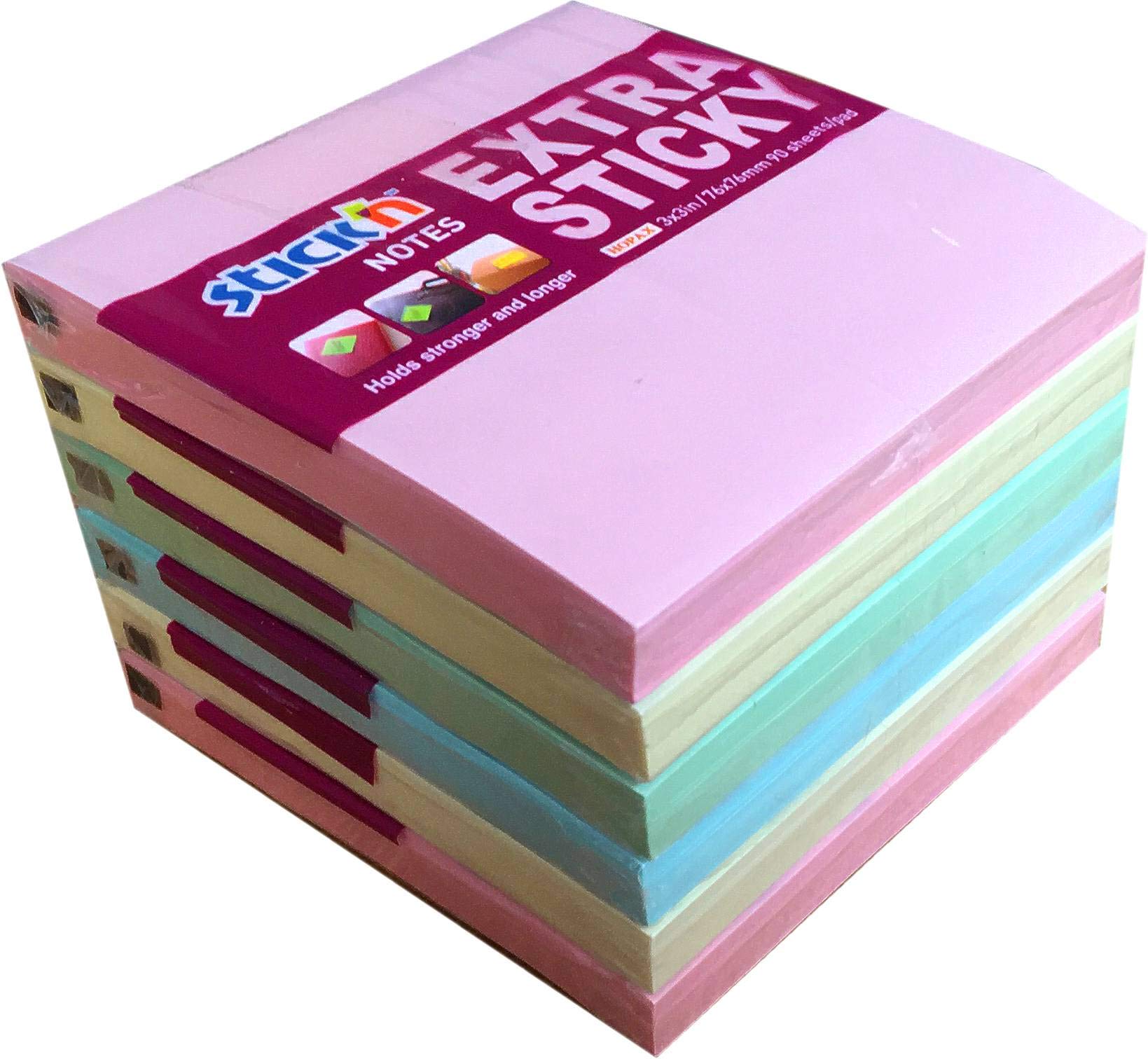 Stick N 21659 76 x 76 mm Extra Sticky Notes Pastel - Assorted (Pack of 6