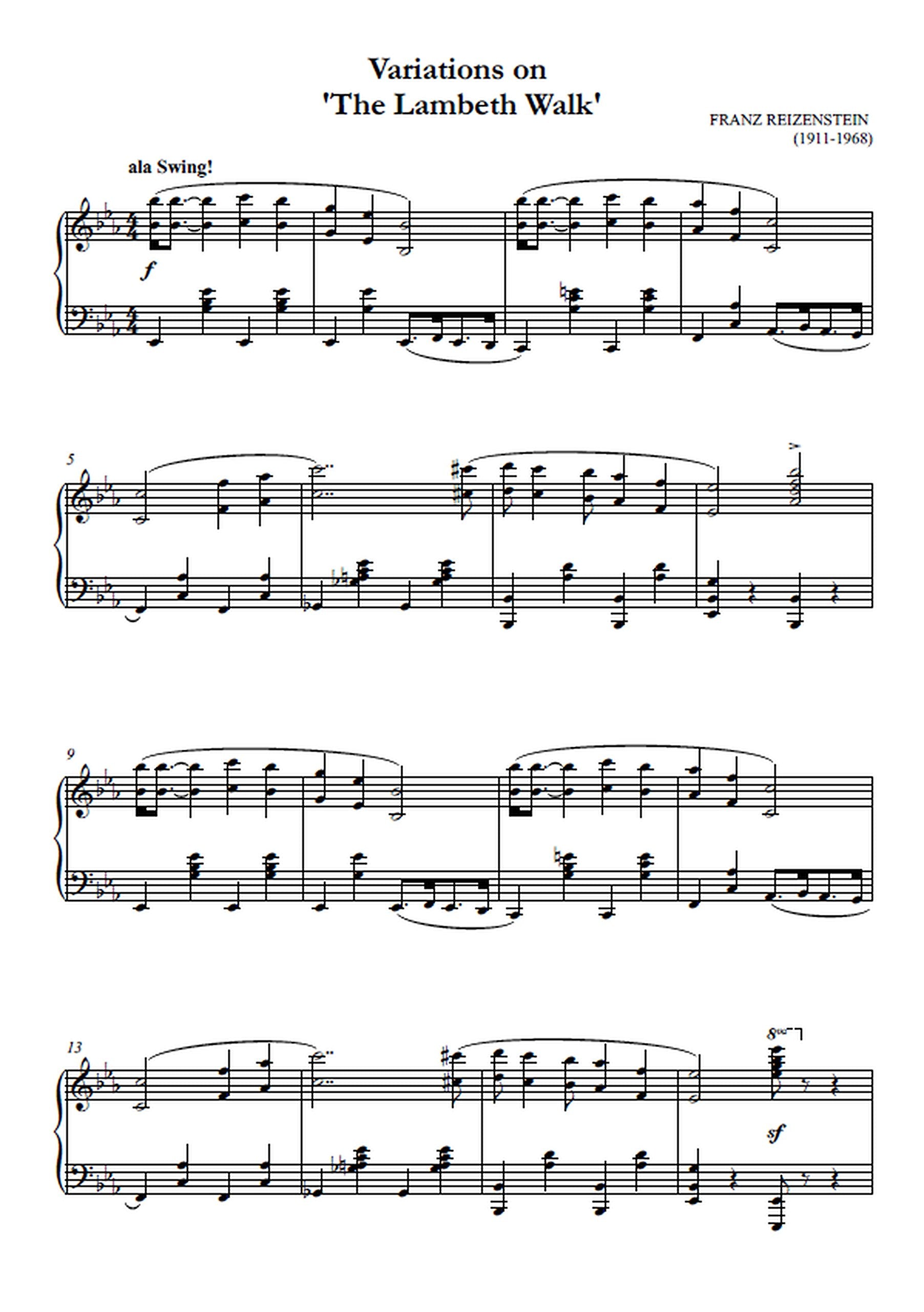 Franz Reizenstein: Variations on 'The Lambeth Walk' for Solo Piano (Nimbus Music Publishing NMP1038