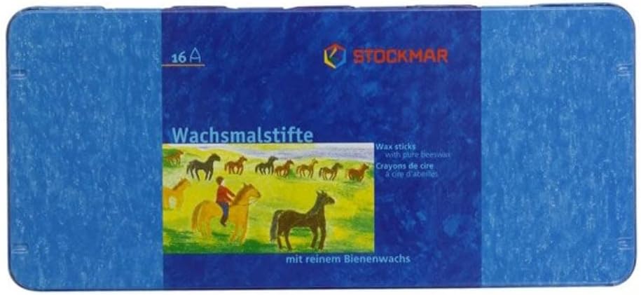 Stockmar Beeswax Stick Crayons, Set of 16 - Non Toxic, Jumbo Crayons, Beeswax Crayons For Toddlers, Kids -Waldorf Homeschool -Waldorf Art Supplies- Includes Storage Tin